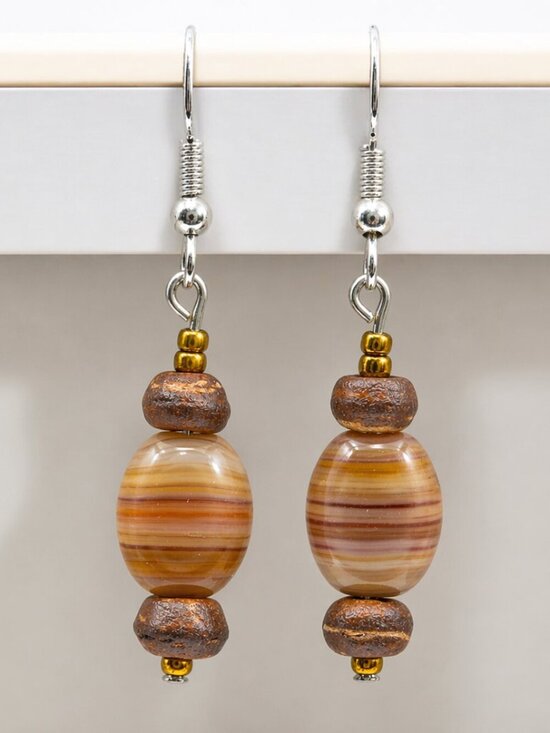 Artisan Jewelry - Striped Agate Drop Earrings | Handmade